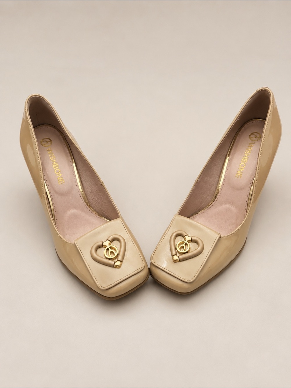 Wishbone Nude Patent Heart Detail Pumps – Like New